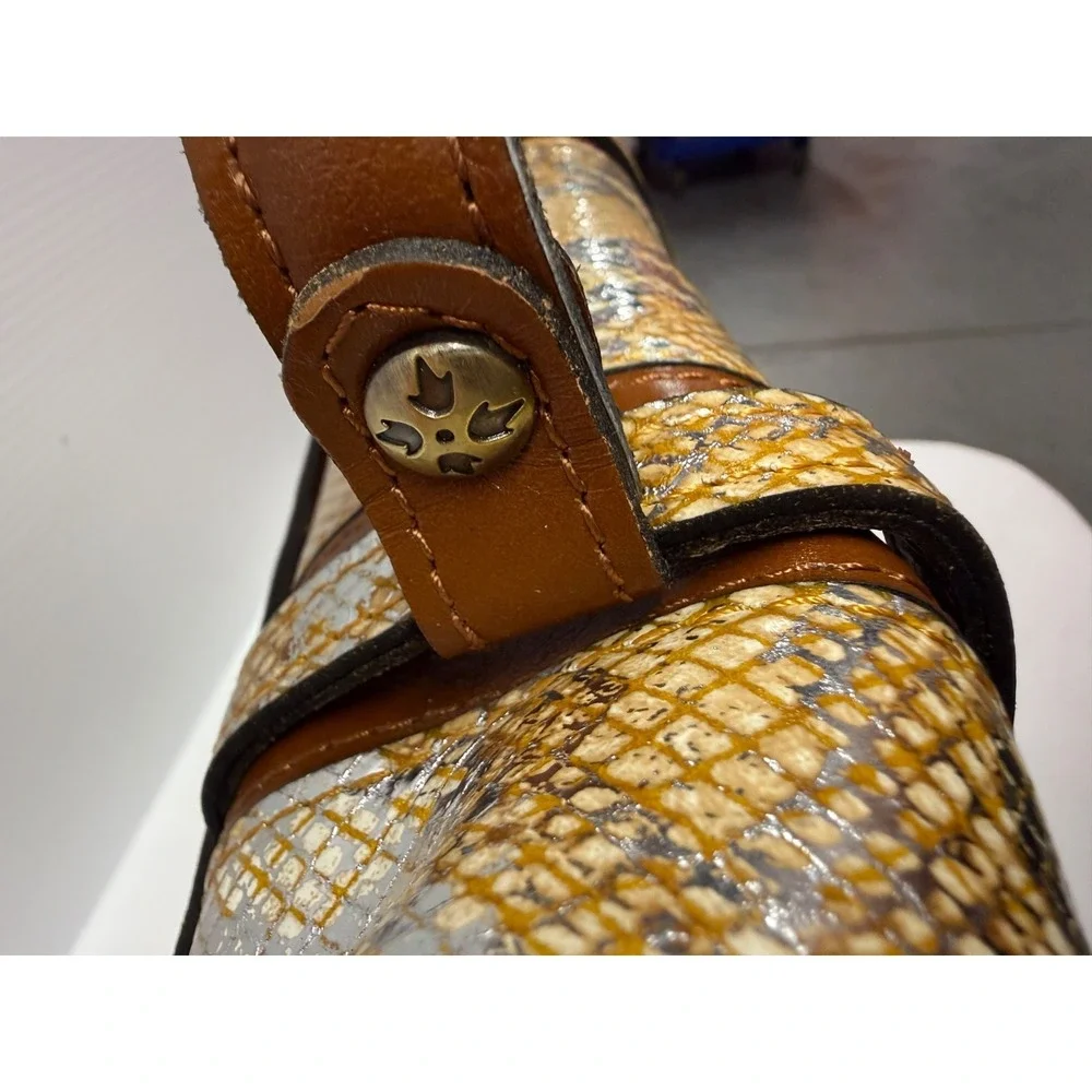 Patricia Nash Leather STINTINO Vintage Leather Flap Satchel  Bag METALLIC‎ GOLD